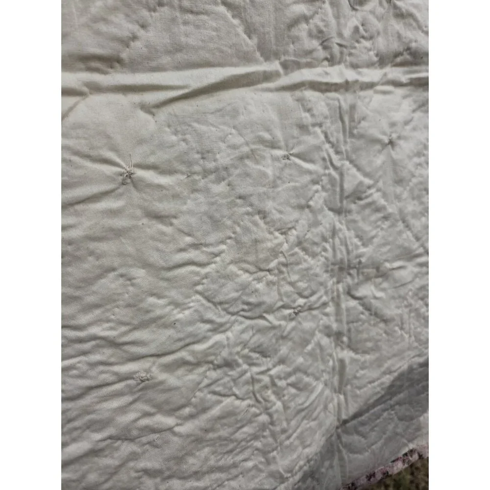 Handmade Floral Print Cotton Hand Quilted Lap Throw Coverlet Baby Quilt Rosettes